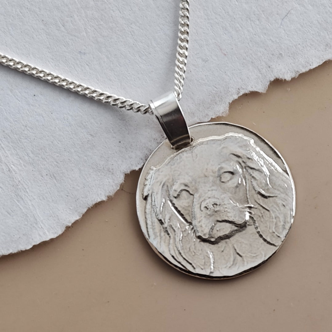 Cavalier King Charles Spaniel Coin Pendant Necklace, Recycled Sterling Silver