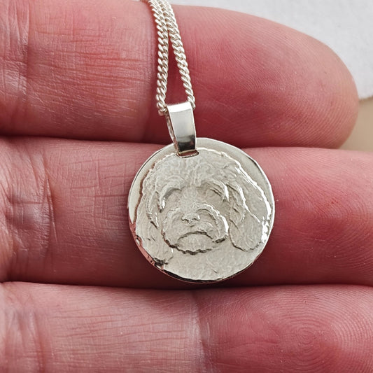 Cavapoo coin pendant necklace in recycled sterling silver by Ojewellery