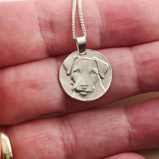 Jack Russell coin pendant necklace in recycled sterling silver by Ojewellery
