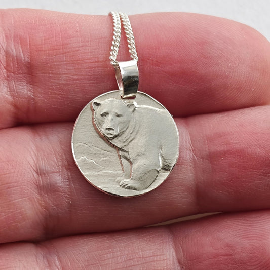 Polar Bear coin pendant necklace in recycled sterling silver by Ojewellery