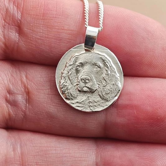 Spaniel coin pendant necklace in recycled sterling silver by Ojewellery