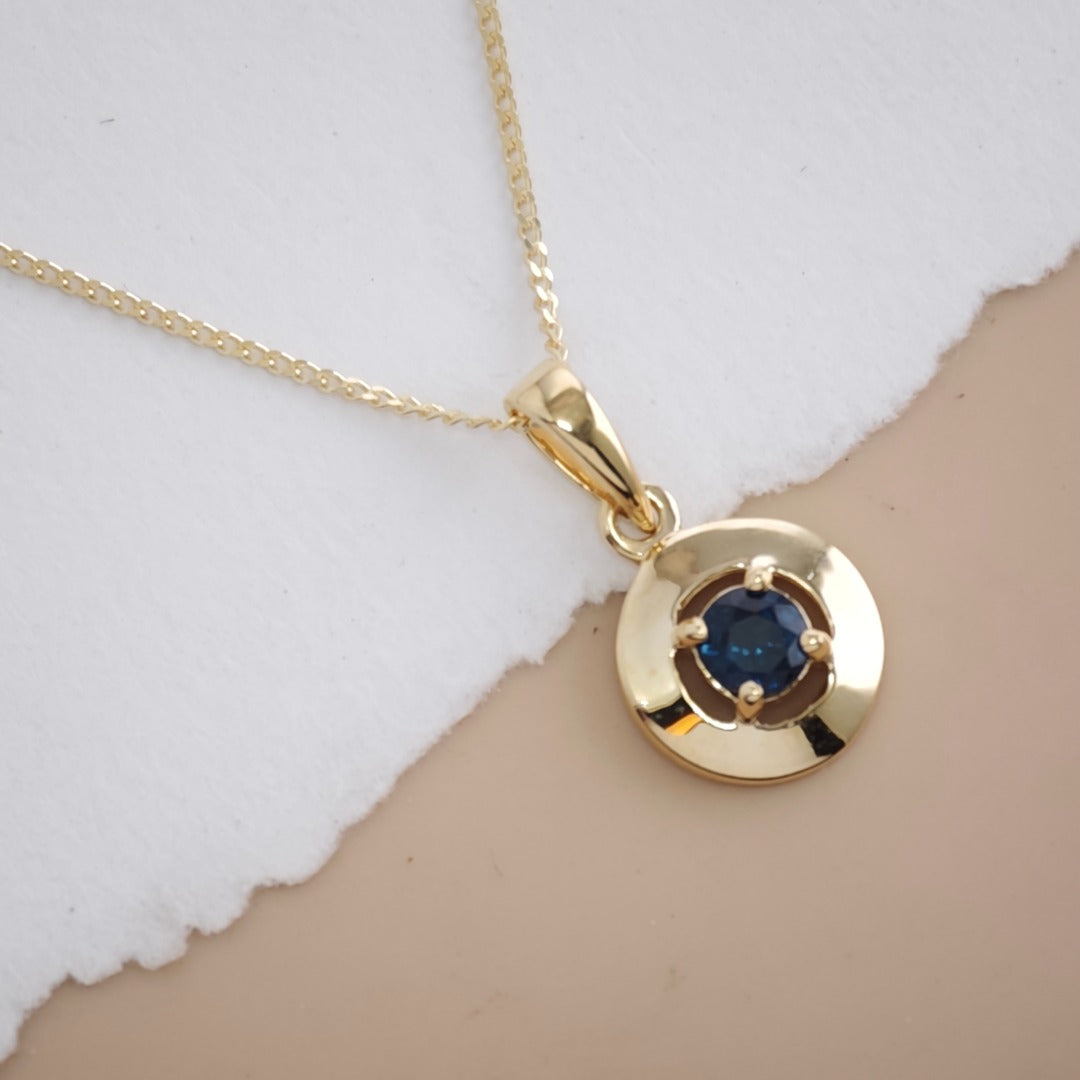 Sapphire 9ct Gold Round Pendant