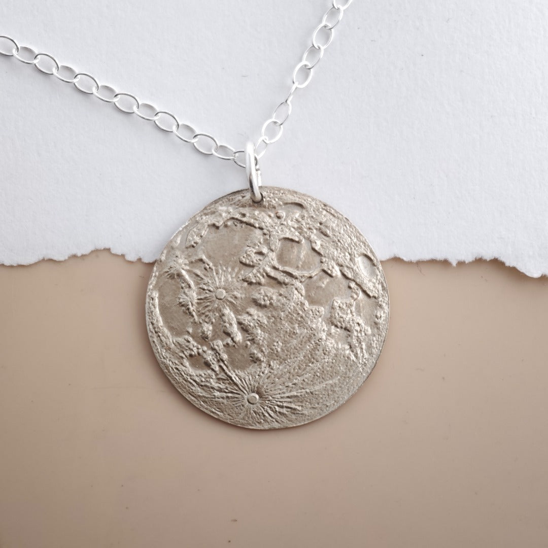 Moon Map Necklace Large 30mm Deep Engraved Recycled Sterling Silver Pendant