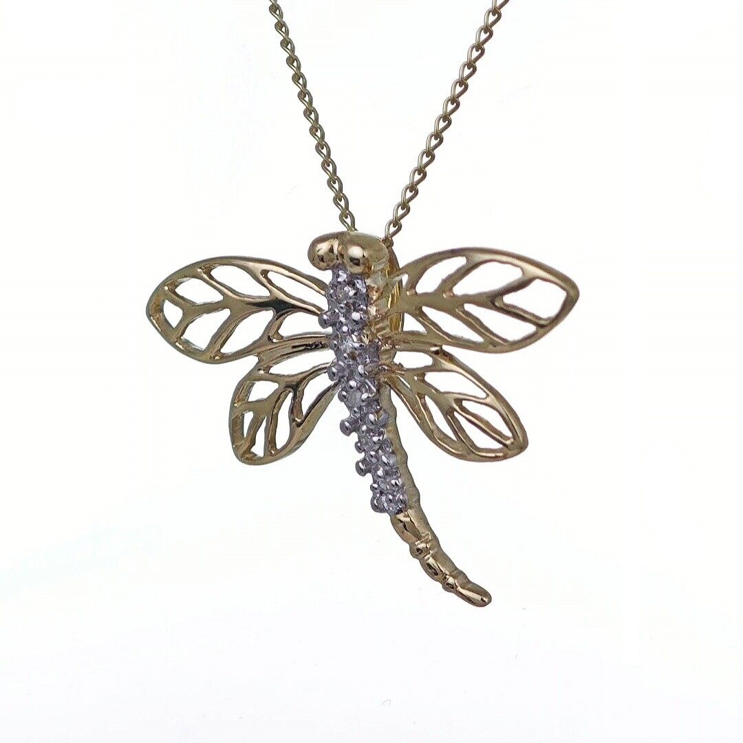 9ct Diamond Gold Necklace Dragonfly