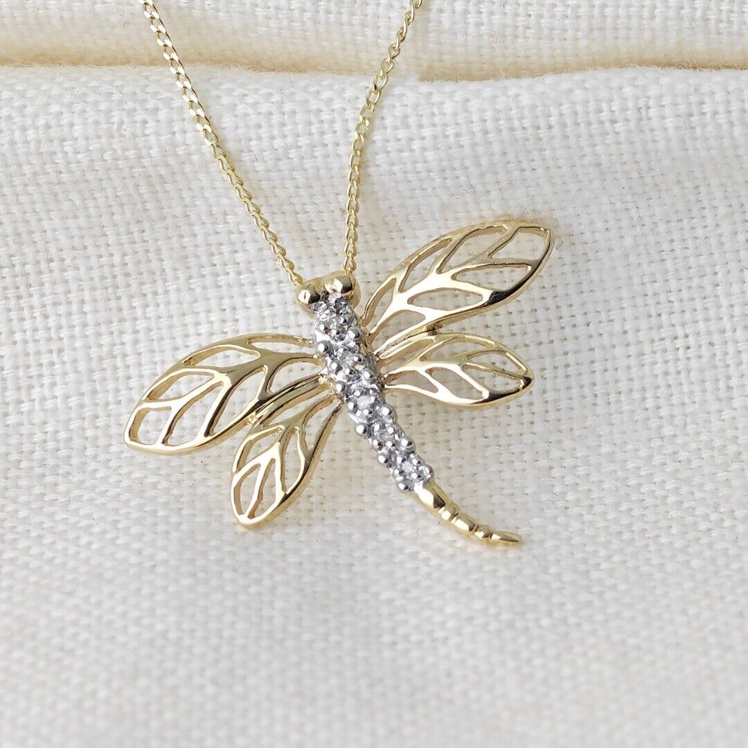 9ct Diamond Gold Necklace Dragonfly
