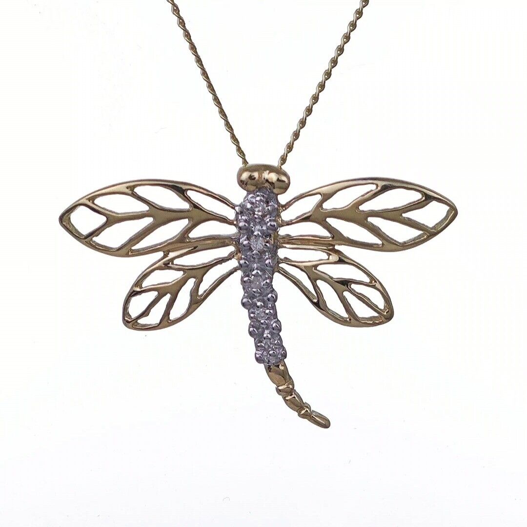 9ct Diamond Gold Necklace Dragonfly