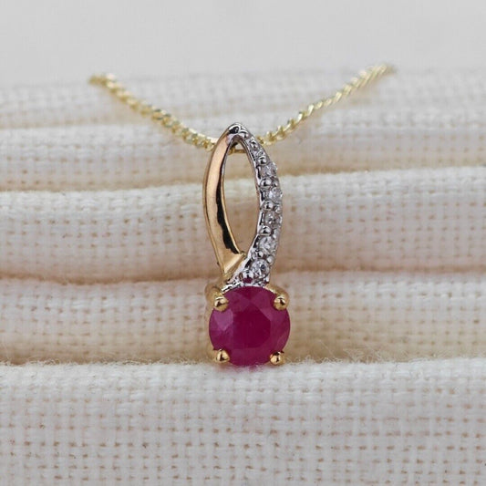 Ruby Diamond Loop Necklace in 9ct Gold