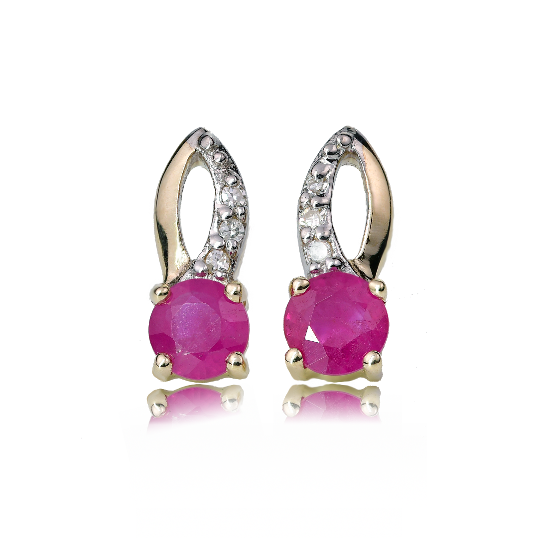 9ct Gold Earrings Diamond Ruby Studs July Birthstone