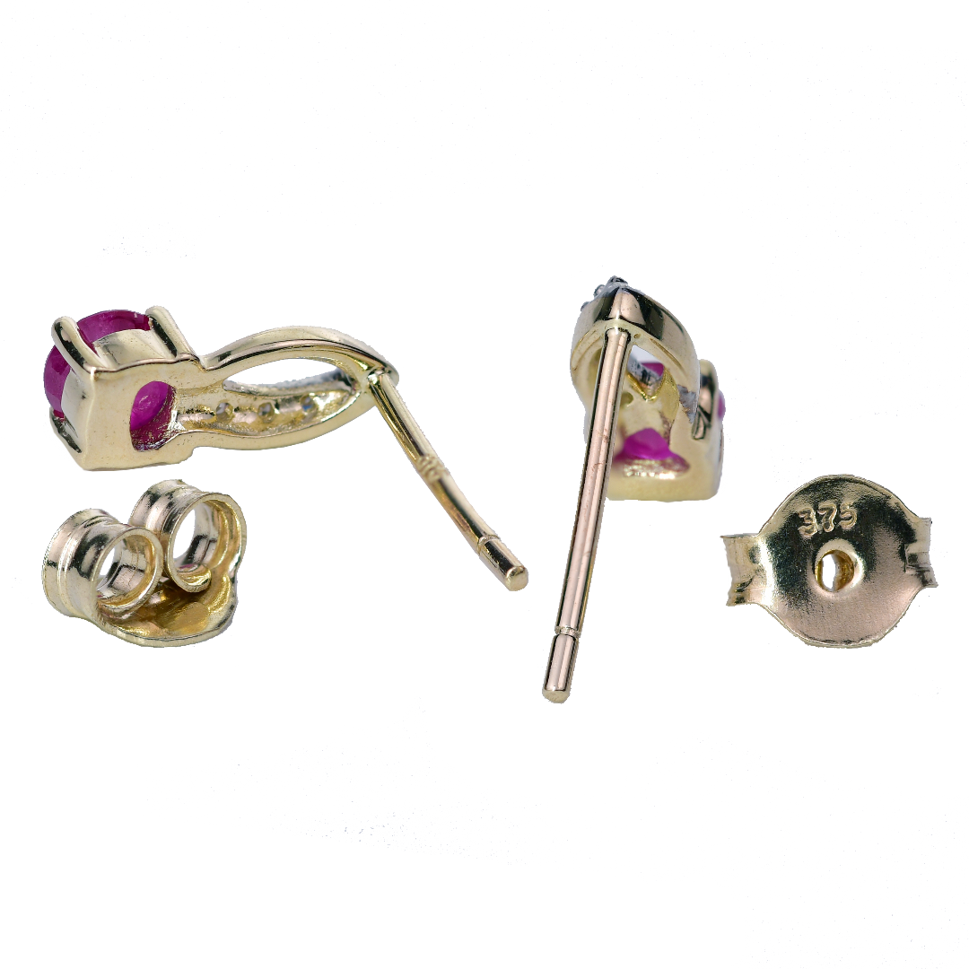 9ct Gold Earrings Diamond Ruby Studs July Birthstone