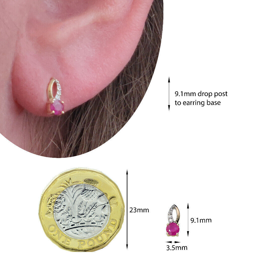 9ct Gold Earrings Diamond Ruby Studs July Birthstone