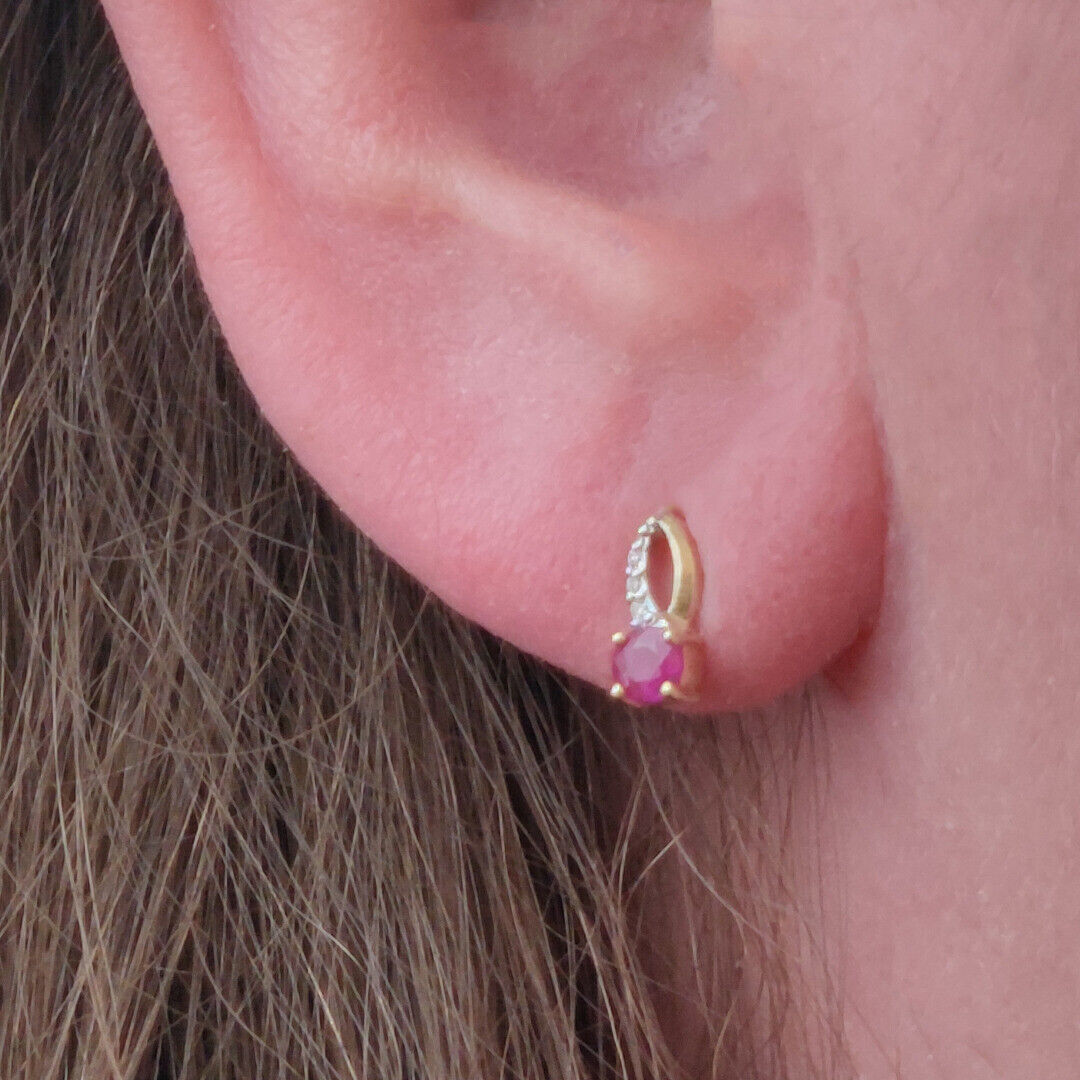 9ct Gold Earrings Diamond Ruby Studs July Birthstone