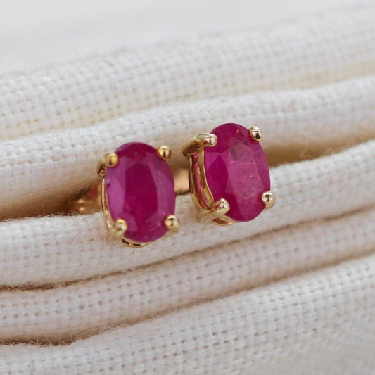 9ct Gold Ruby Earrings 6x4 Oval Studs 1.2ct