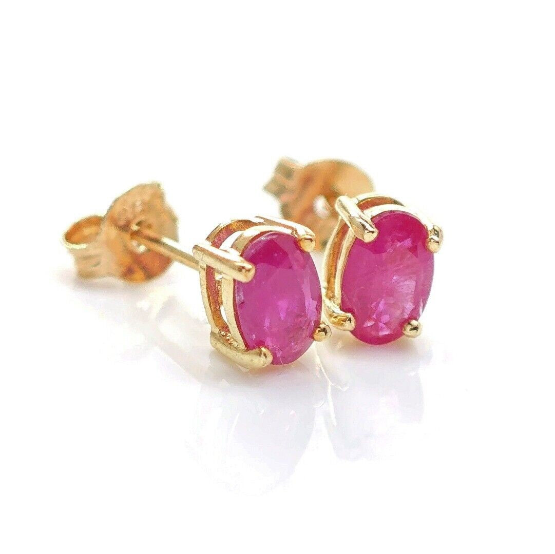 9ct Gold Ruby Earrings 6x4 Oval Studs 1.2ct