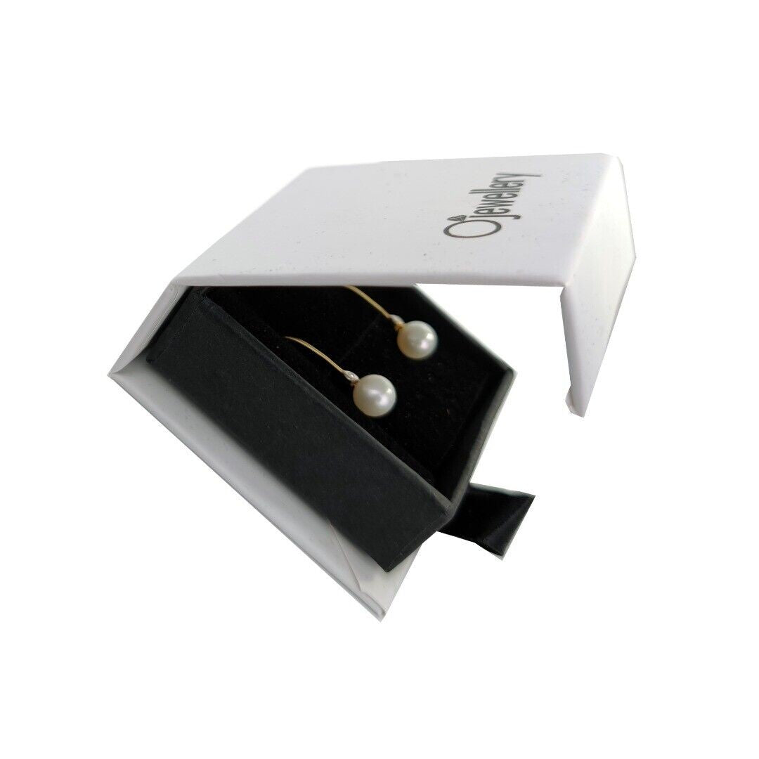9ct Gold Earrings Diamond Dangle Pearl White Hook Womens