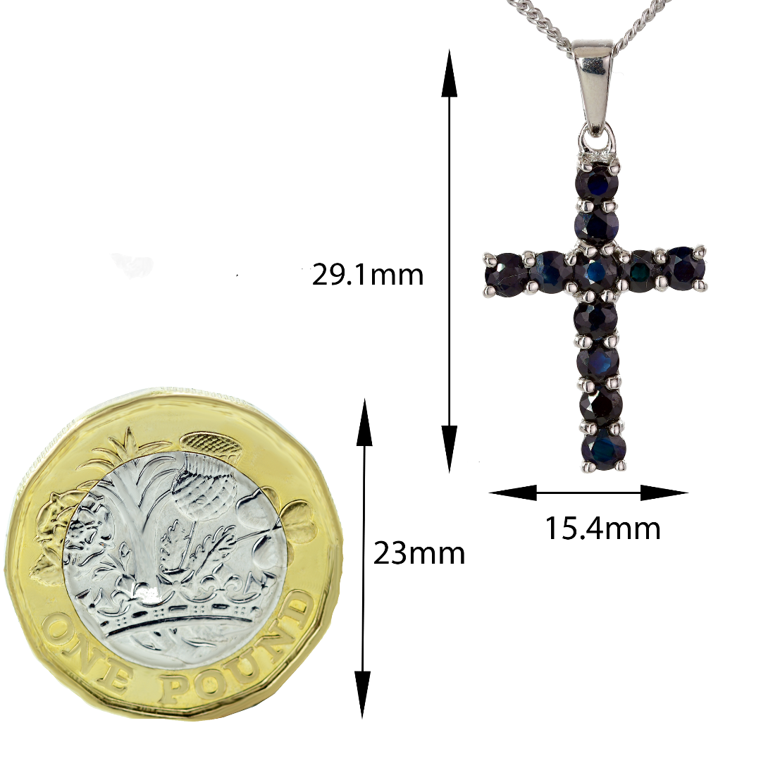 Sapphire Cross Necklace in Sterling Silver