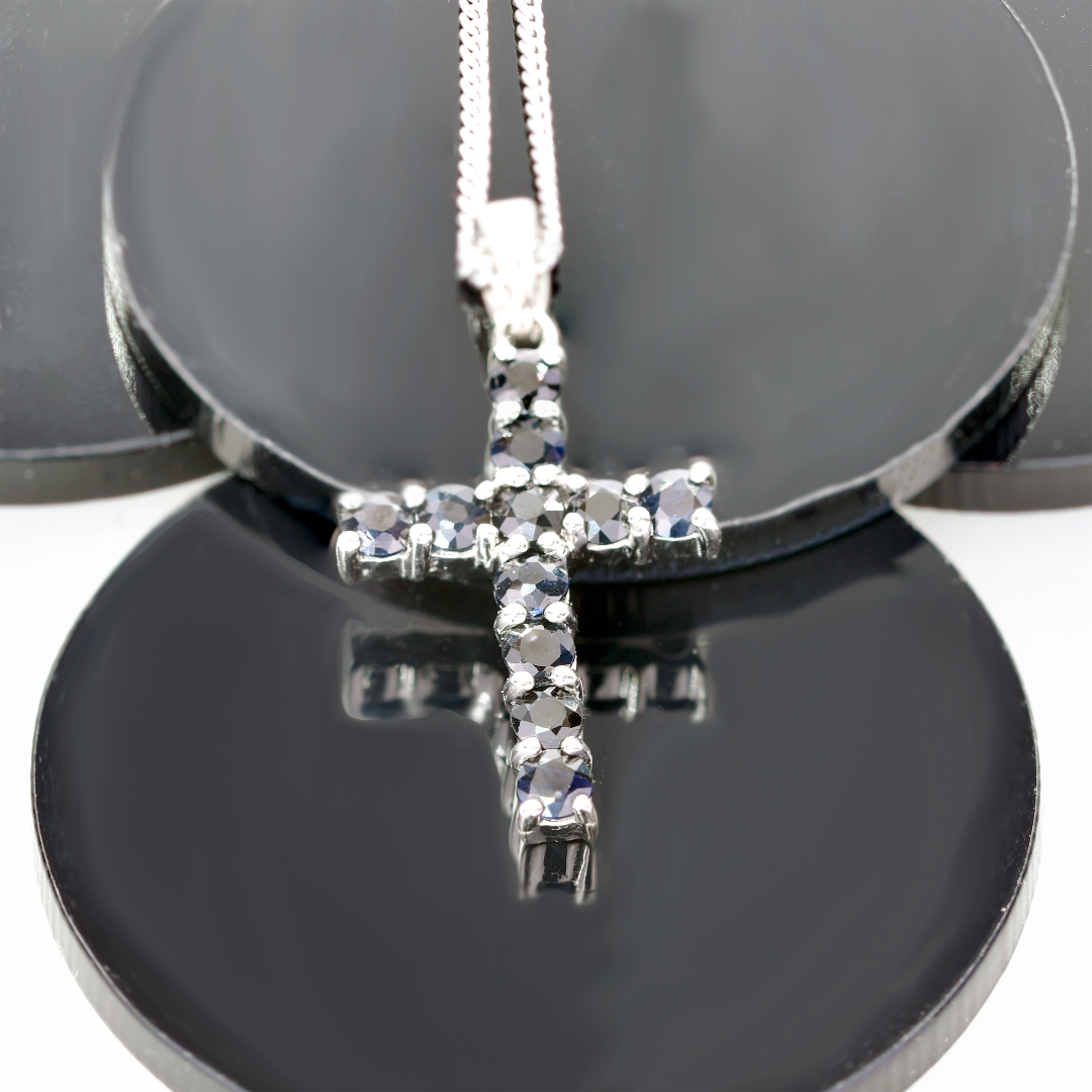 Sapphire Cross Necklace in Sterling Silver