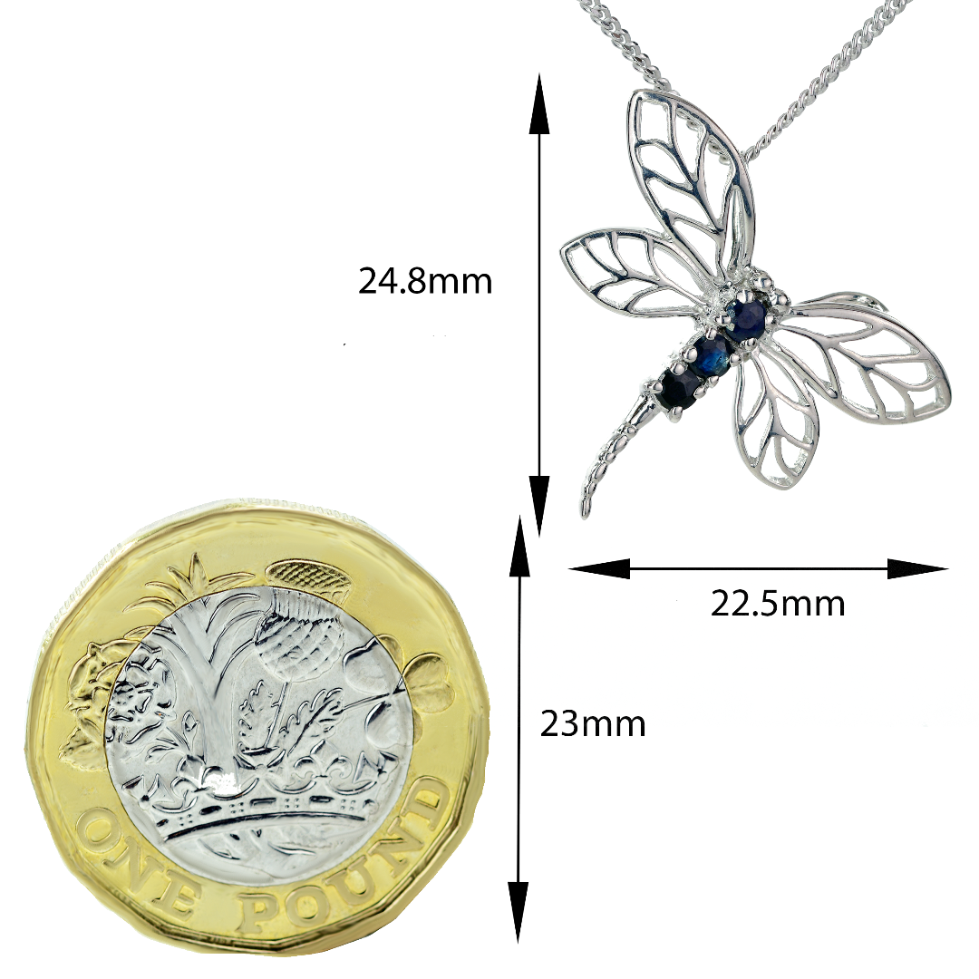 Sapphire Dragonfly Necklace in Sterling Silver