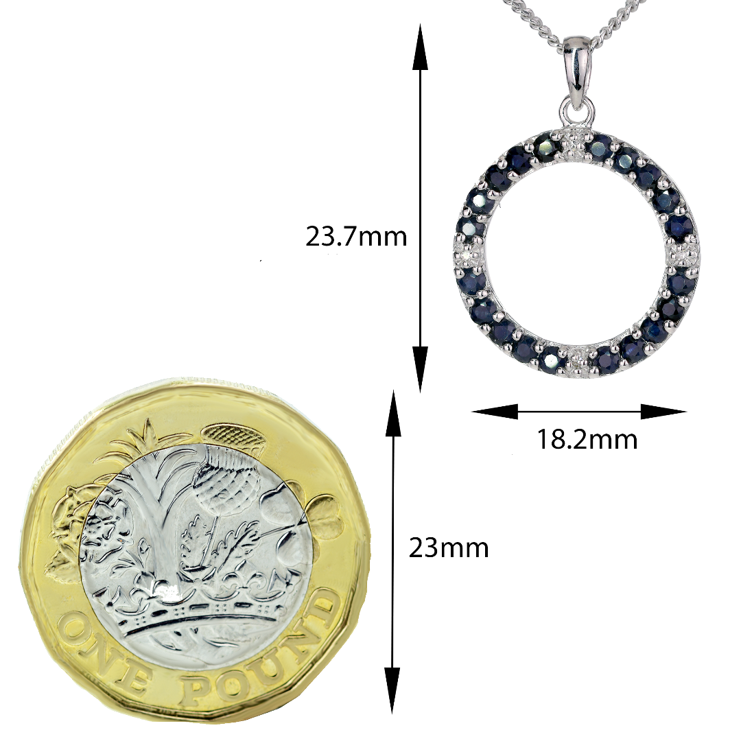 Sapphire Diamond Circle Necklace in Sterling Silver