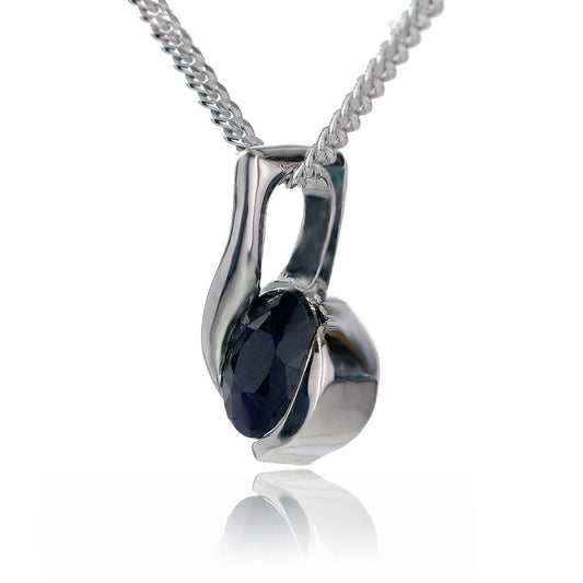 Sterling Silver Necklace Sapphire Blue 0.6ct Oval 18'' Chain