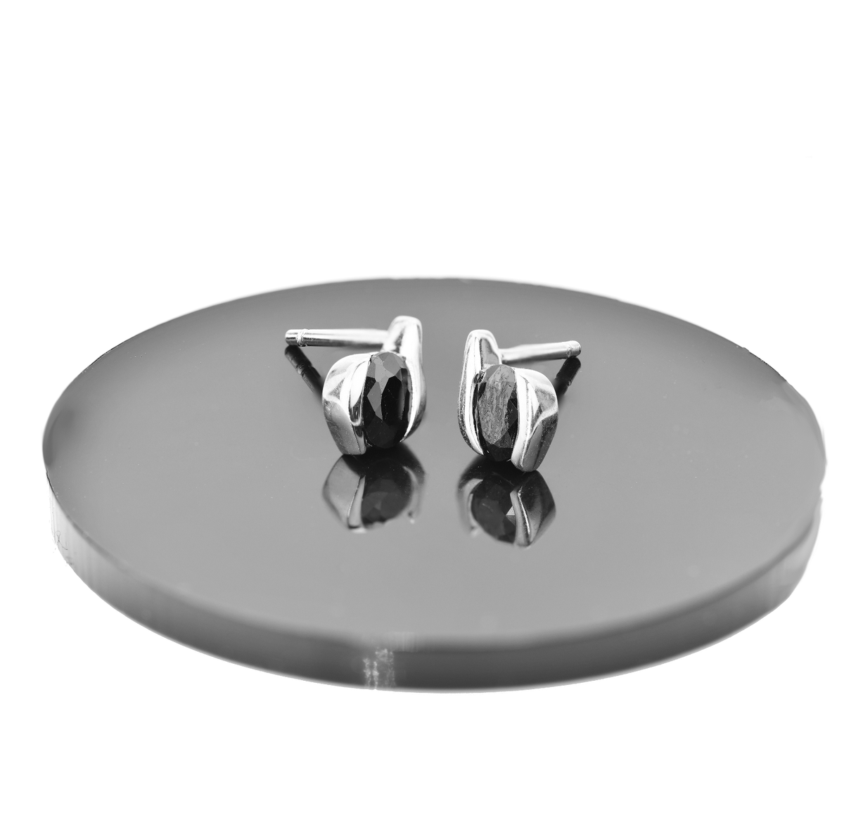 Sapphire Oval Stud Earrings in Sterling Silver