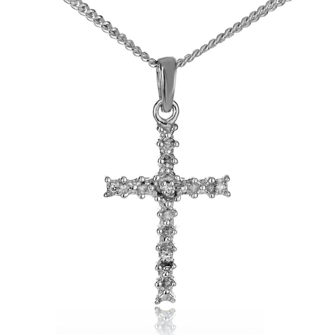 Sterling Silver Diamond Cross Necklace Natural Gemstone Pendant
