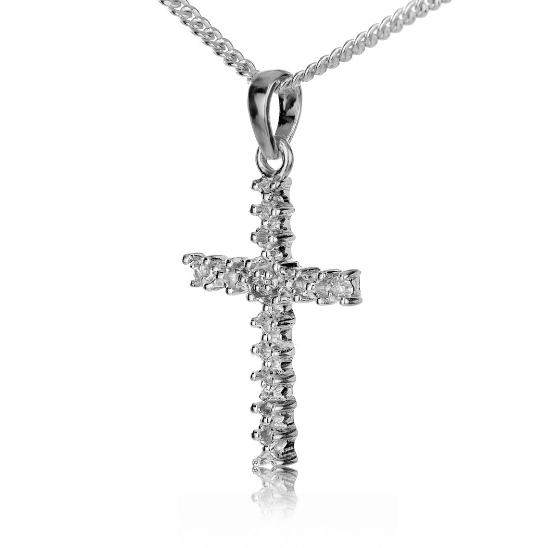 Sterling Silver Diamond Cross Necklace Natural Gemstone Pendant