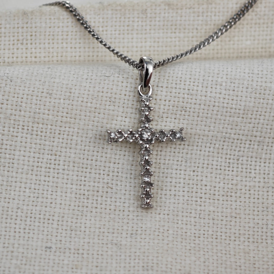 Sterling Silver Diamond Cross Necklace Natural Gemstone Pendant