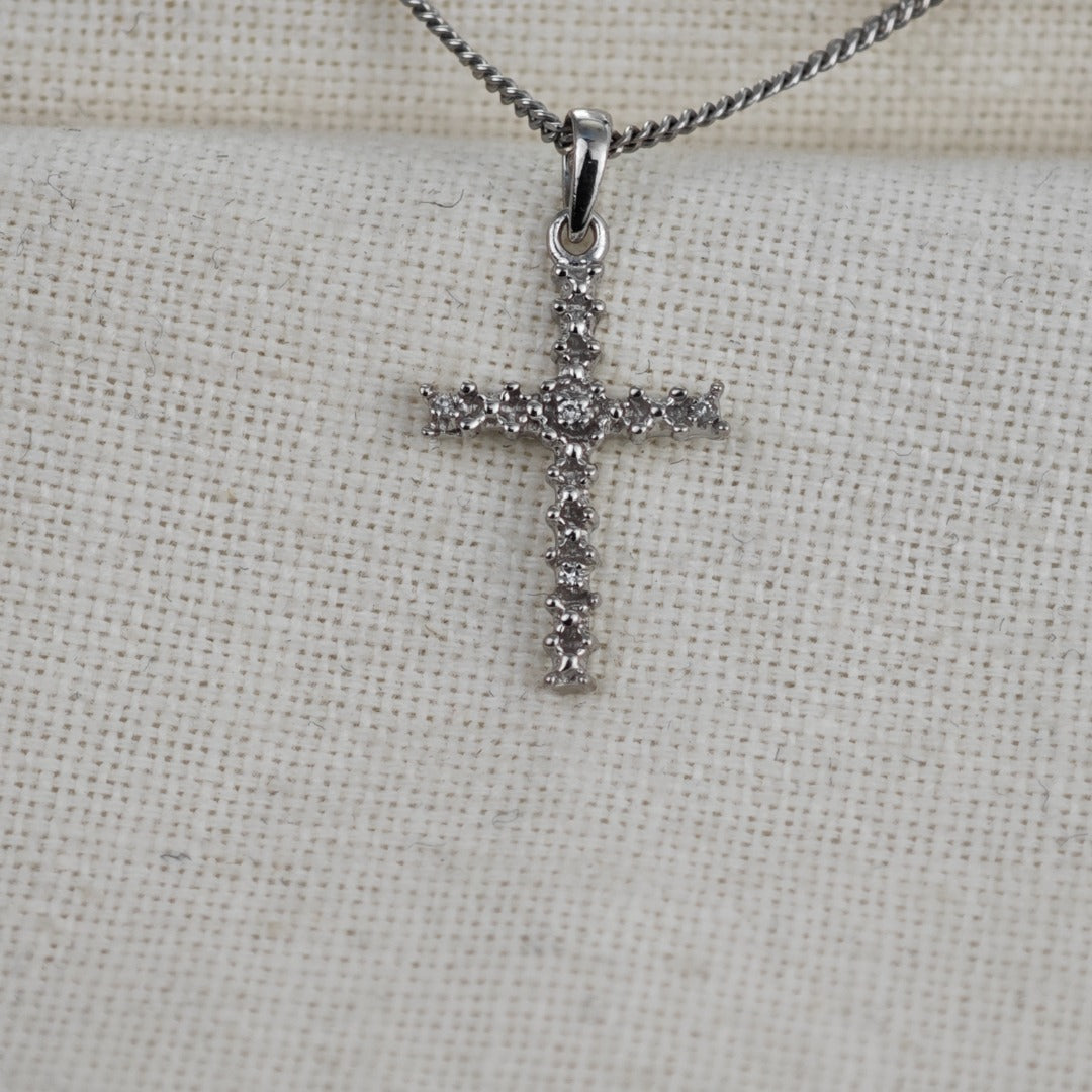 Sterling Silver Diamond Cross Necklace Natural Gemstone Pendant