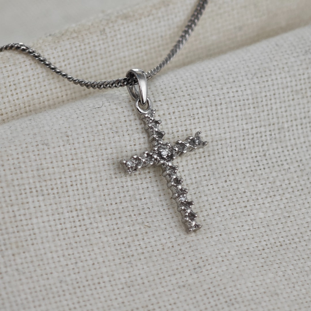 Sterling Silver Diamond Cross Necklace Natural Gemstone Pendant