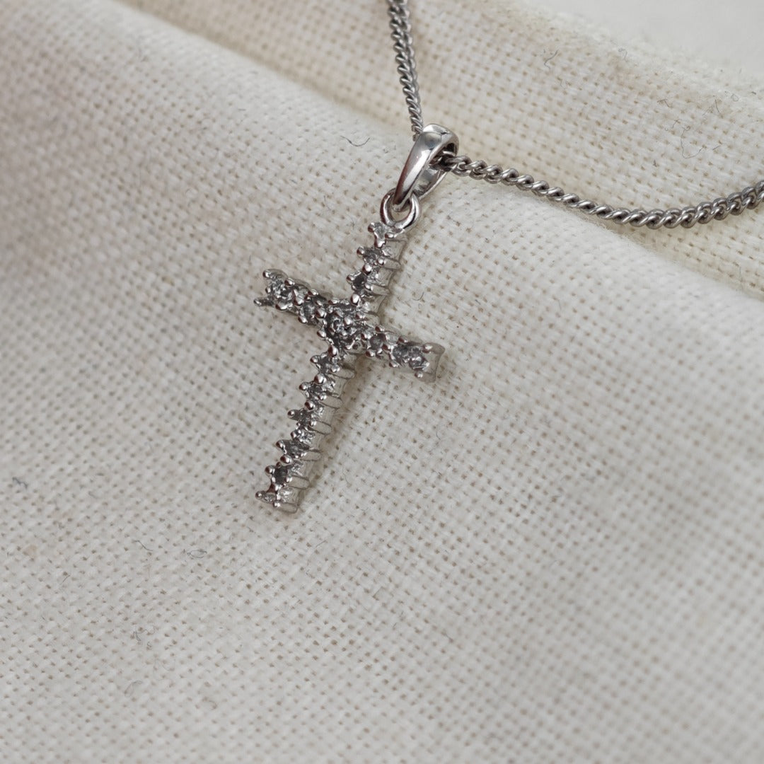 Sterling Silver Diamond Cross Necklace Natural Gemstone Pendant