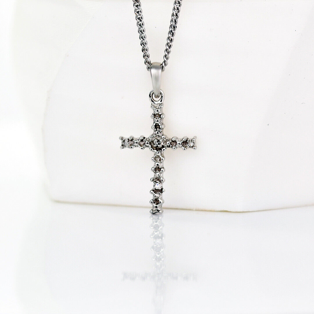Sterling Silver Diamond Cross Necklace Natural Gemstone Pendant