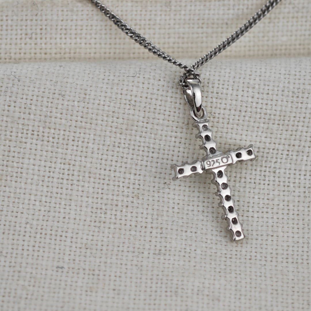 Sterling Silver Diamond Cross Necklace Natural Gemstone Pendant