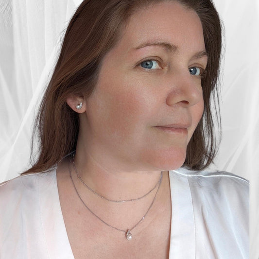 Silver Diamond Necklace Pearl 18'' Chain