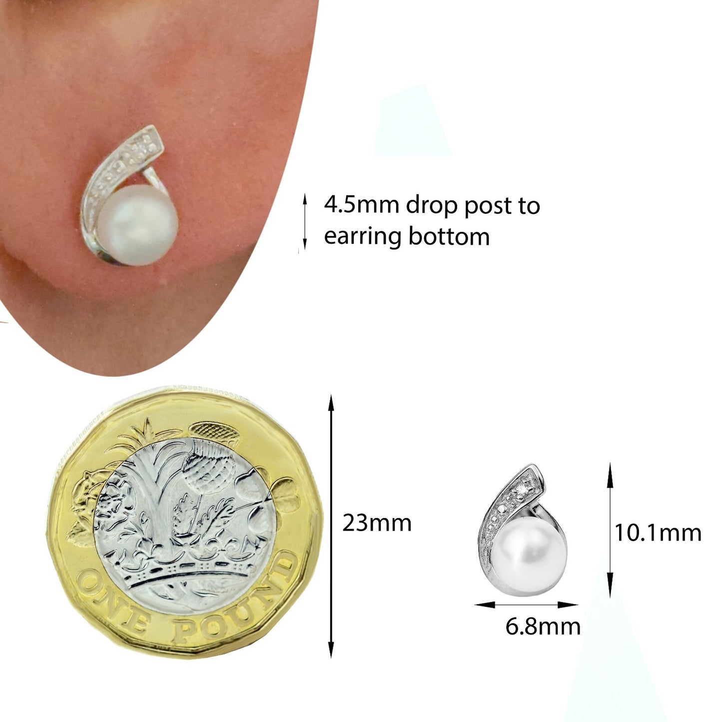 Sterling Silver Pearl Diamond Earrings Studs