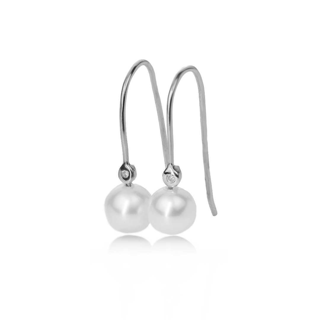 Sterling Silver Pearl Diamond Earrings