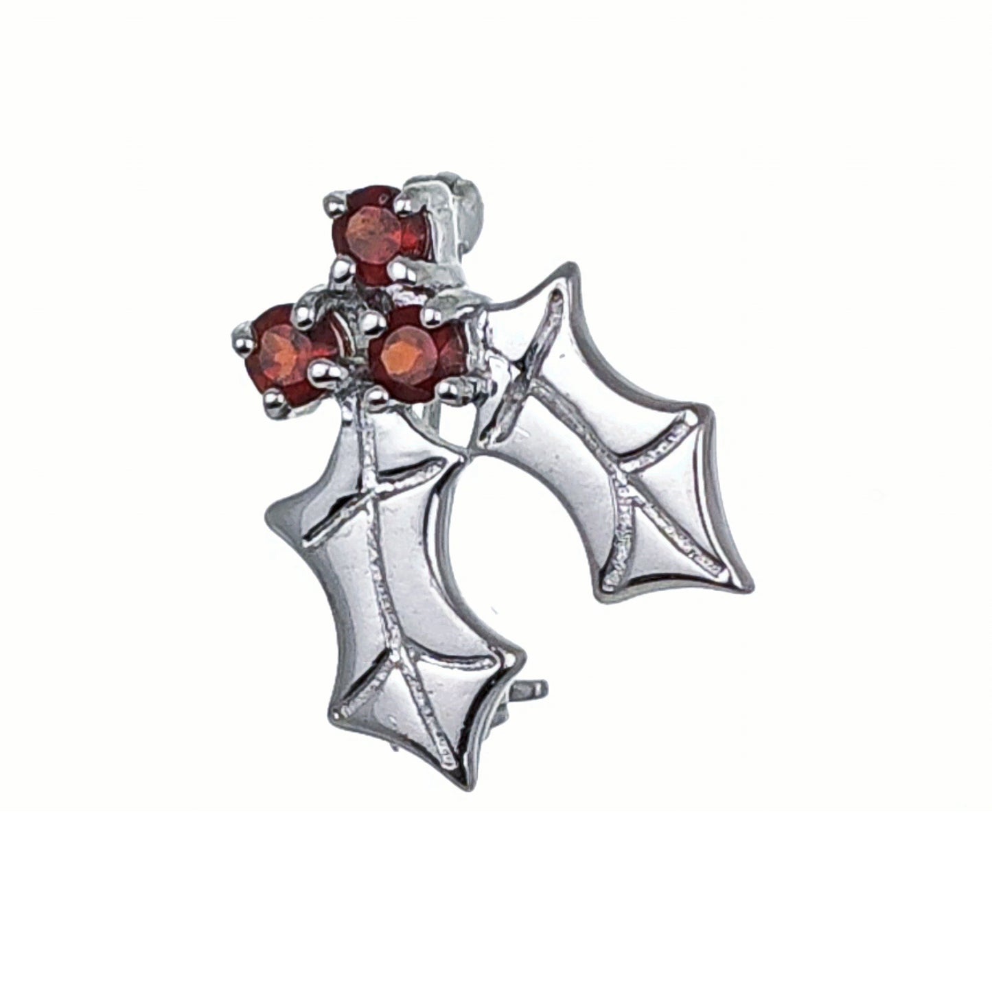 Holly Garnet Brooch Sterling Silver SMALL Natural Red Stones
