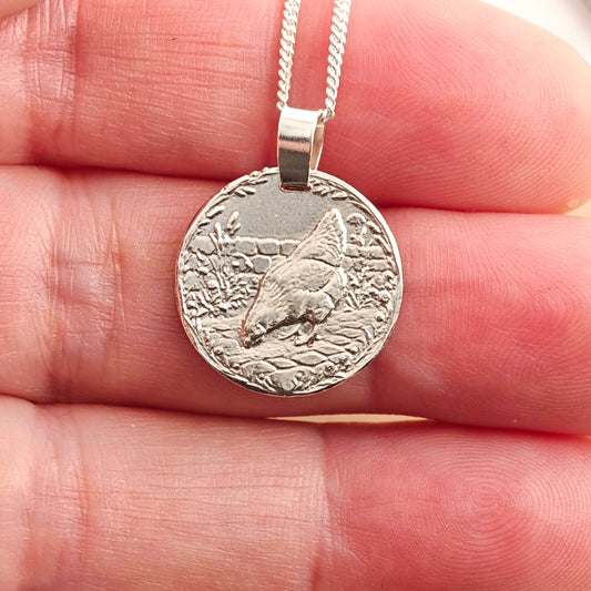 Chicken Engraved Sterling Silver Coin Necklace