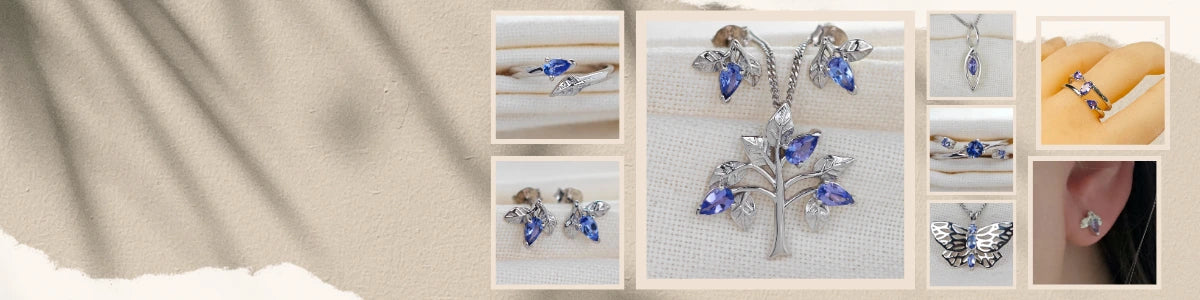 Tanzanite jewellery – necklaces, rings, earrings – designed in the UK