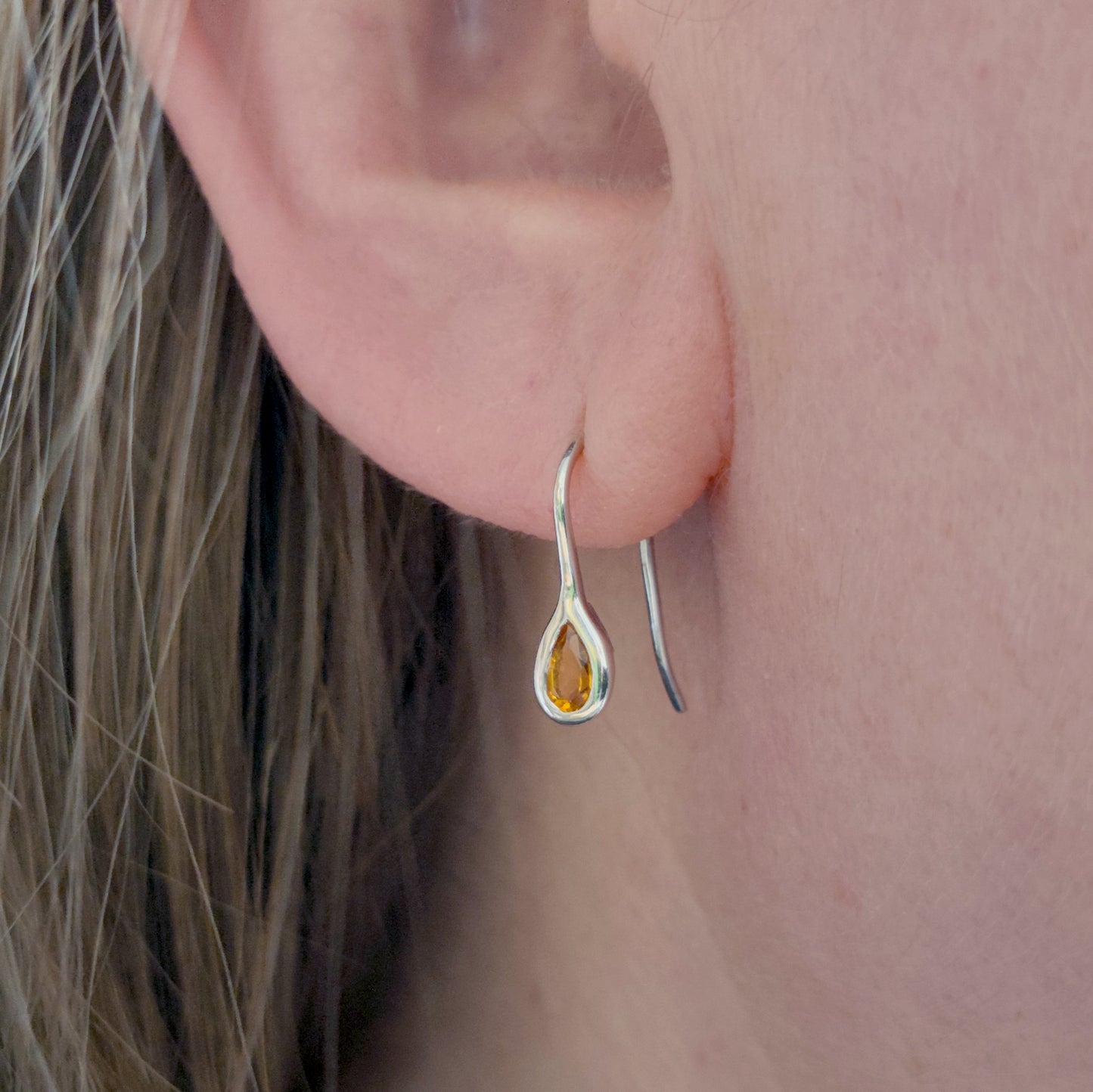 Silver Citrine Earrings 0.4ct Dangle Pear November Birthstone