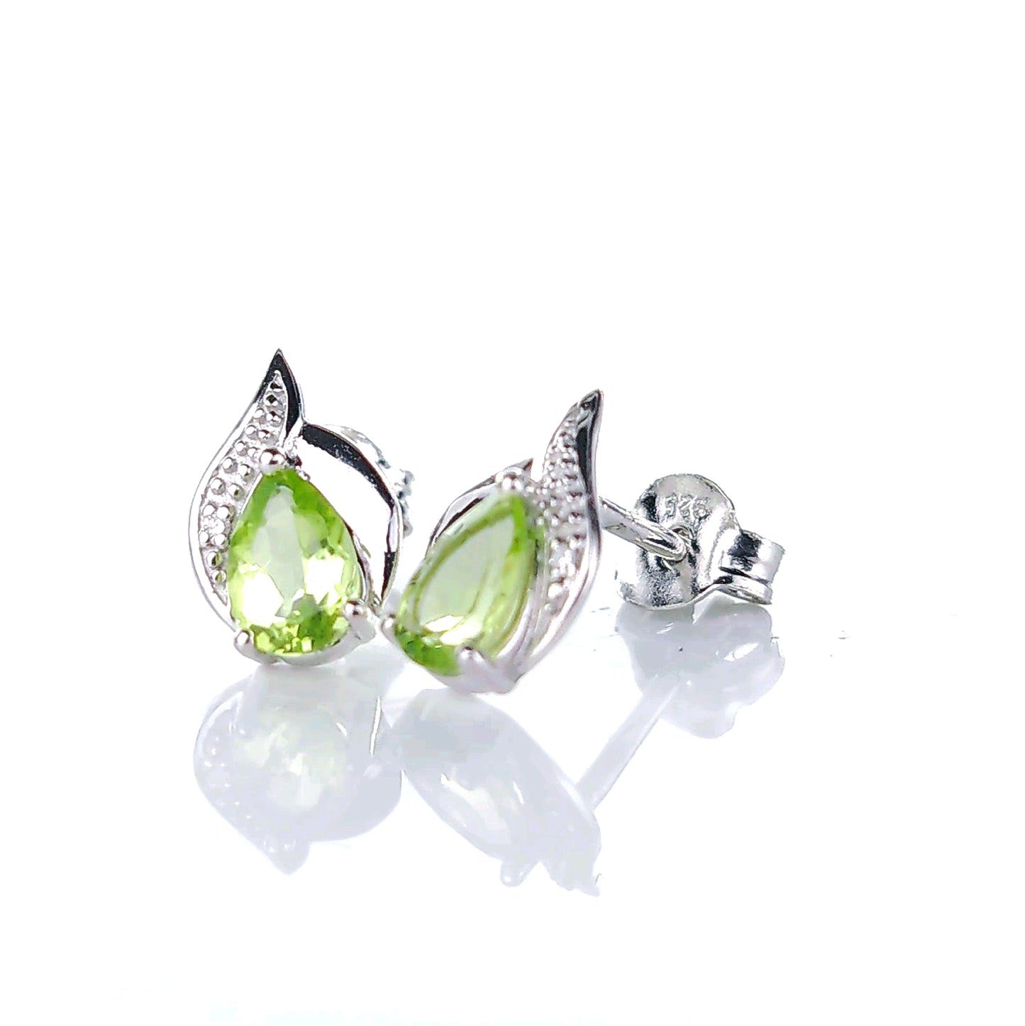 Peridot Earrings Diamond 0.9ct Pear Studs Green Sterling Silver August Birthstone
