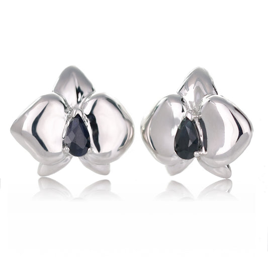 Silver Sapphire Earrings Stud Aphrodite Orchid Natural Blue Australian 0.6ct