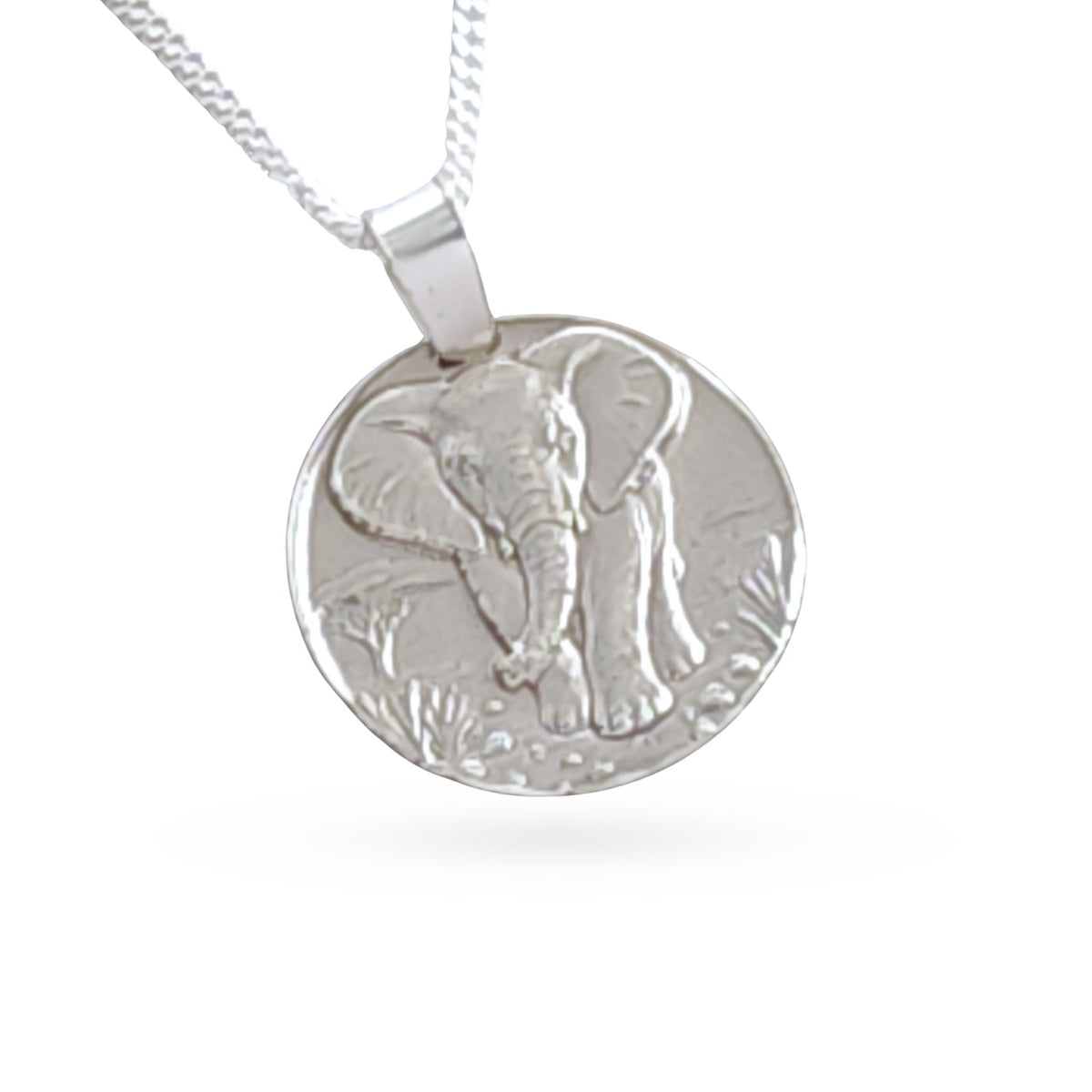 Elephant Coin Necklace – Deep Engraved Recycled Sterling Silver