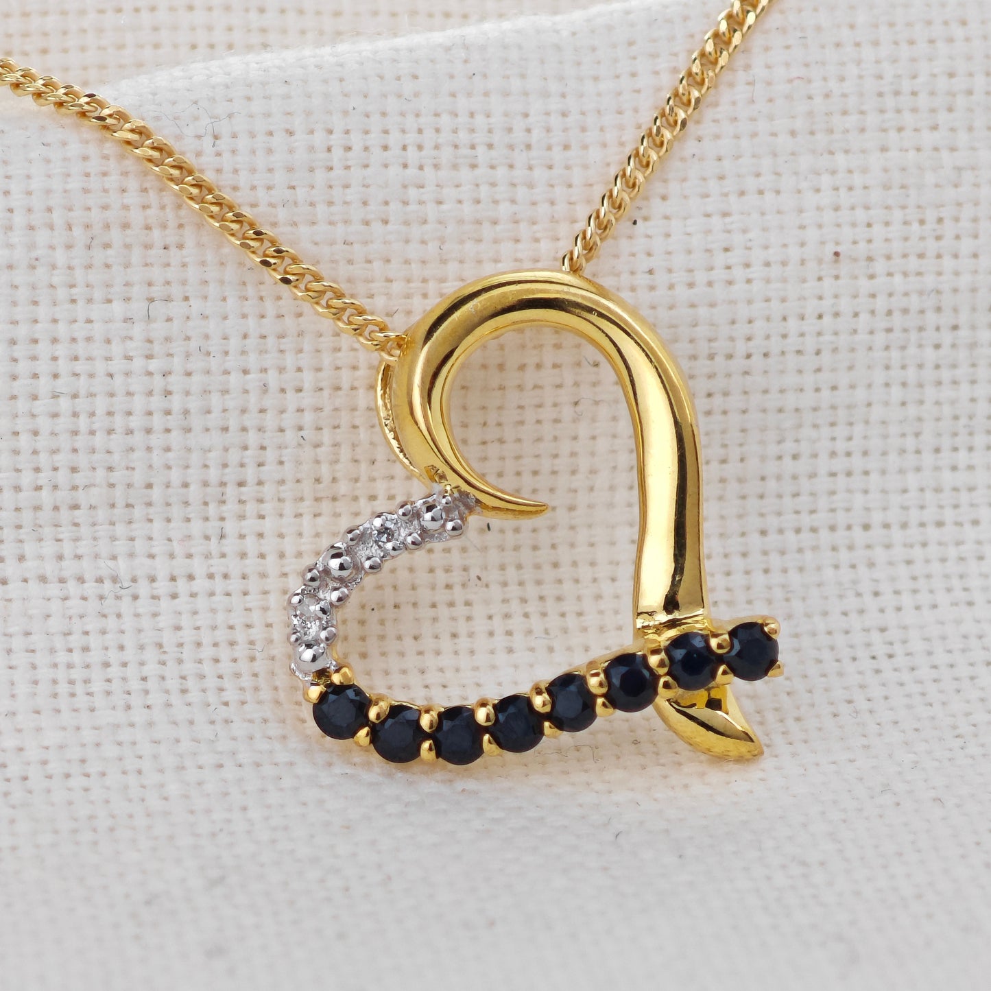 Sapphire Diamond Necklace Gold Plated Sterling Silver Inky Blue Natural Gemstone Heart