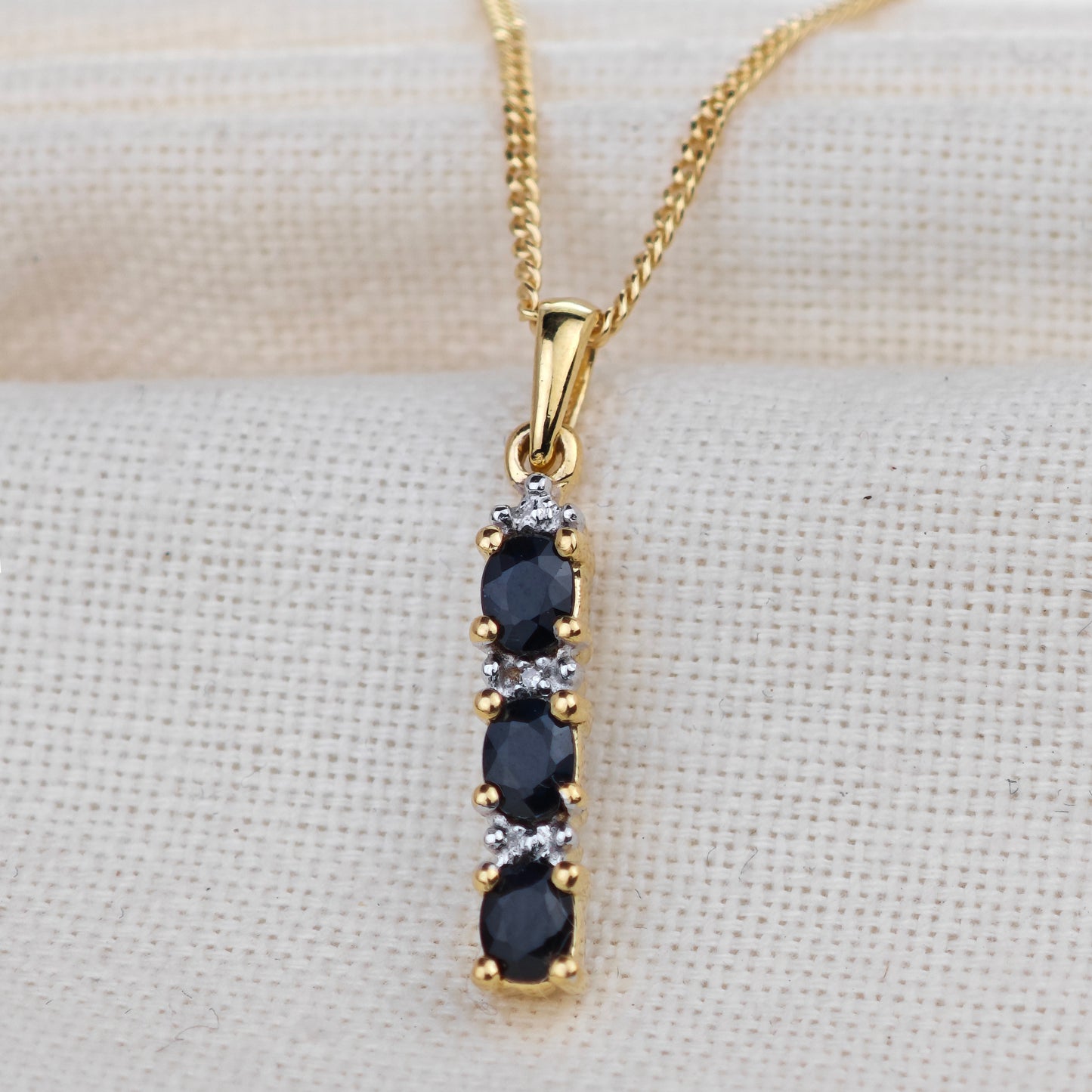 Sapphire Diamond Necklace Gold Plated Sterling Silver 0.6ct Natural Inky Blue Gemstones