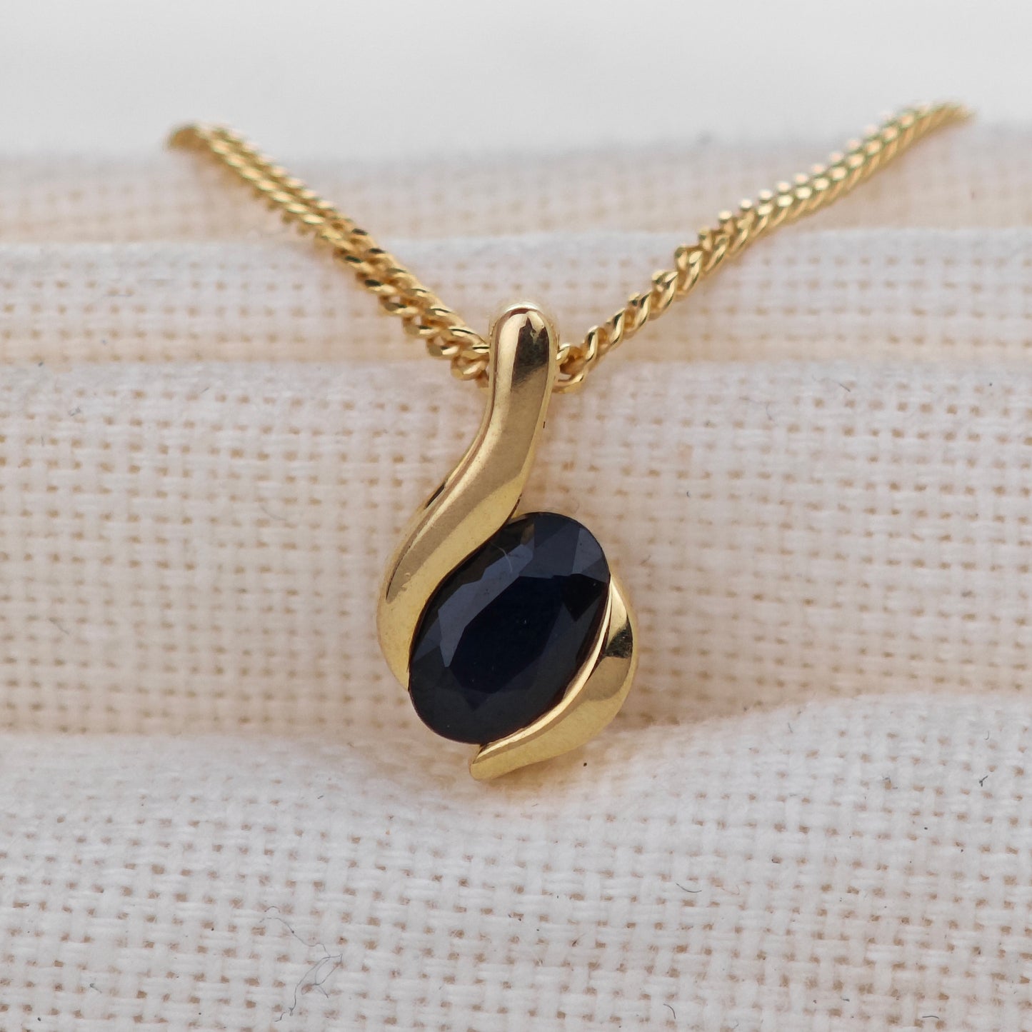 Sapphire Necklace Gold Plated Sterling Silver Inky Blue 0.6ct Natural Gemstone