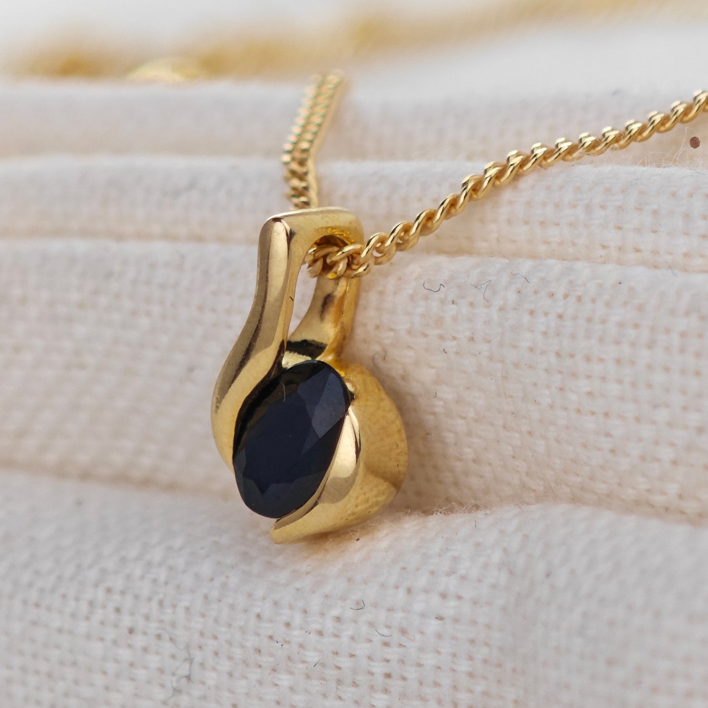Sapphire Necklace Gold Plated Sterling Silver Inky Blue 0.6ct Natural Gemstone