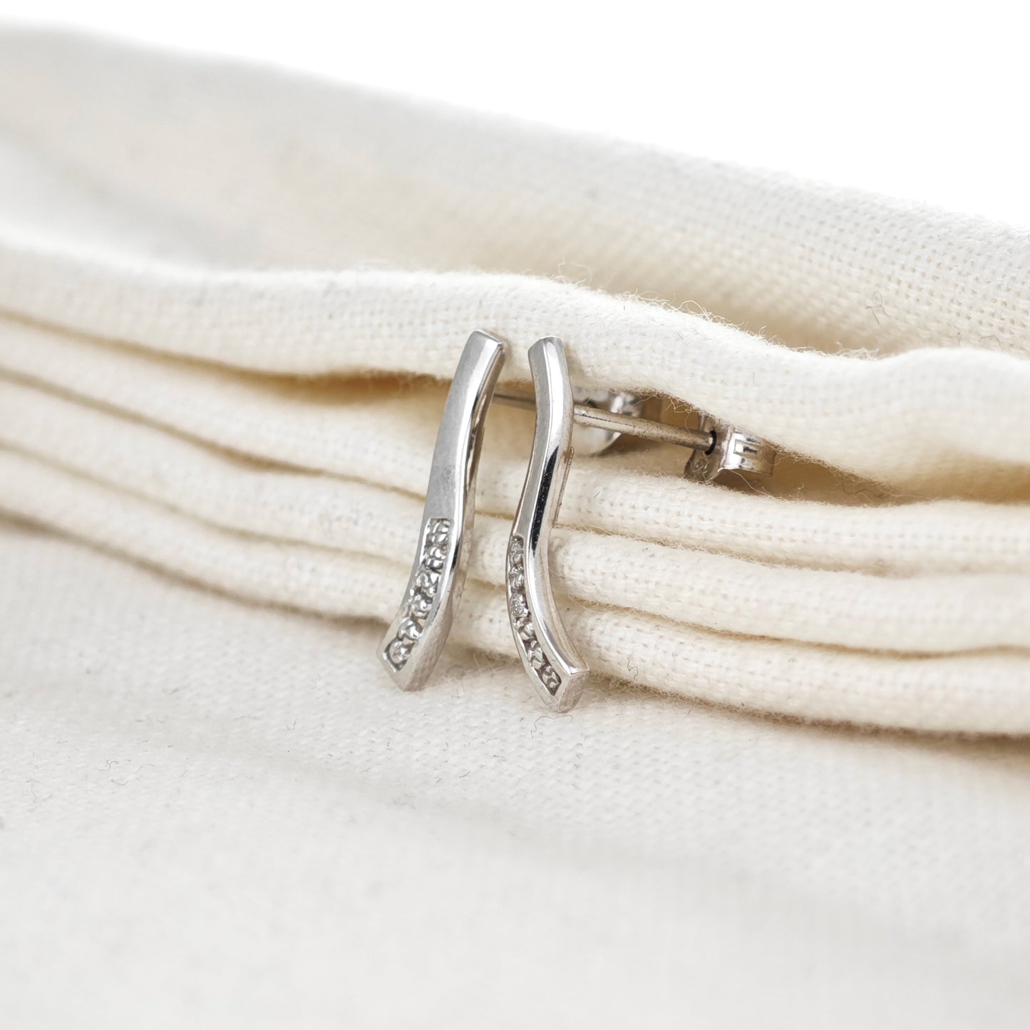 Silver Diamond Earrings Stud Wave Single Womens
