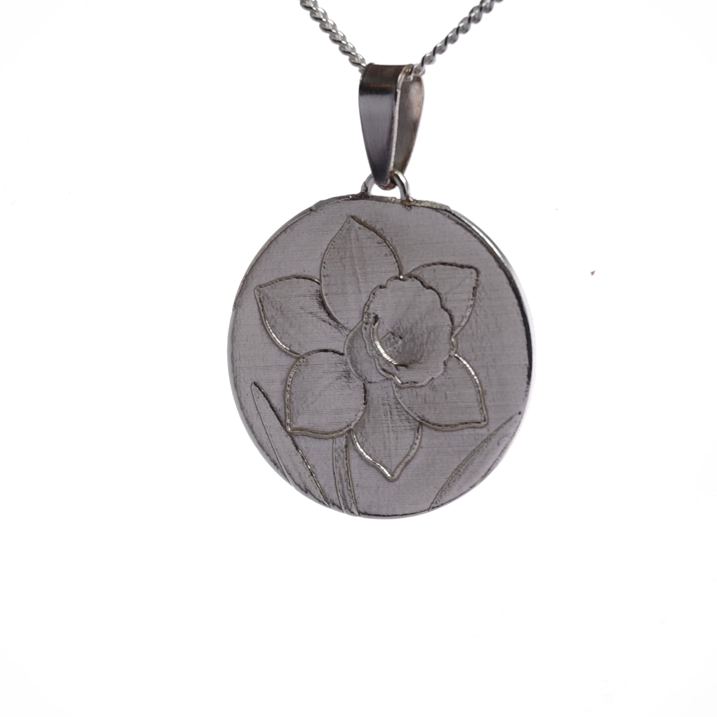 Daffodil Engraved Sterling Silver Coin Necklace