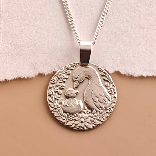 Mother Goose Engraved Sterling Silver Coin Necklace