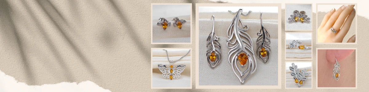 Citrine jewellery – necklaces, rings, earrings – designed in the UK